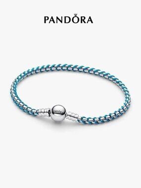 Pandora Turquoise Braided Leather Bracelet with Silver Ball Clasp
